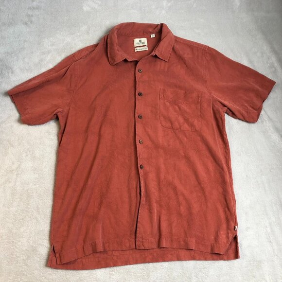Solitude Mens Shirt Medium Short Sleeve 100% Silk Button Up Textured Casual Rust - Picture 10 of 11